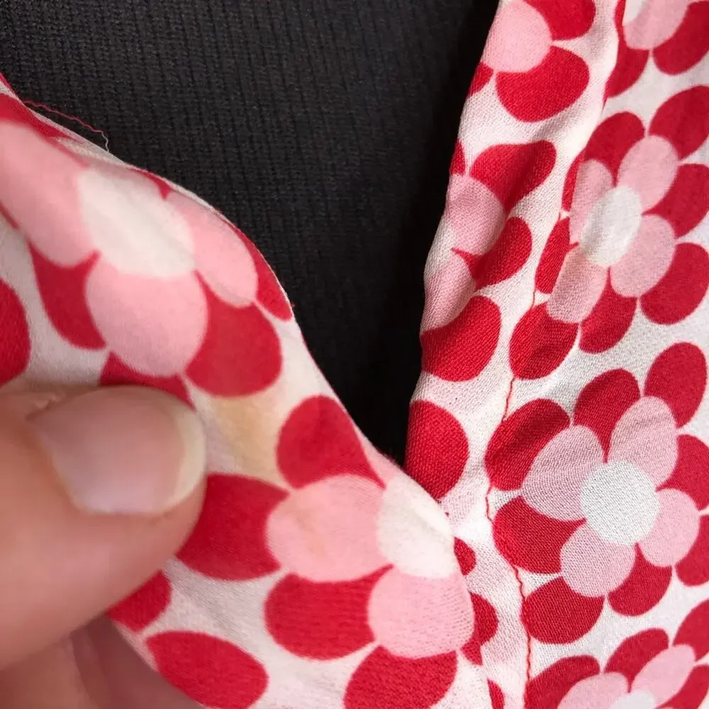 Boden red white pink floral silk drawstring waist shirt dress size 4R